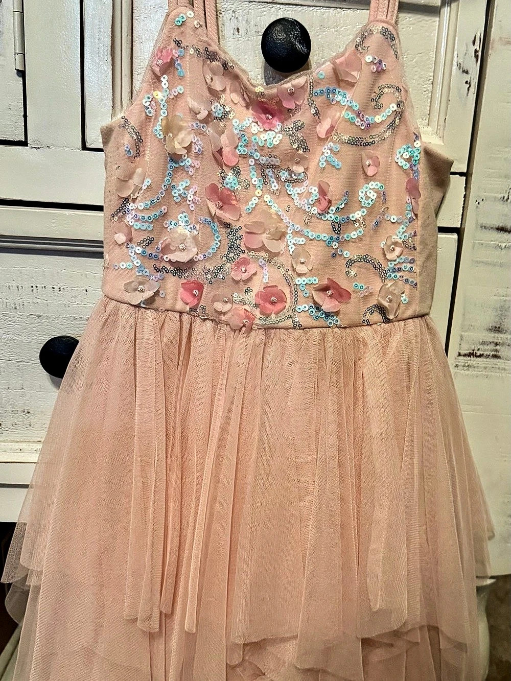 Girls' Coral Floral Sequin Tulle Dress